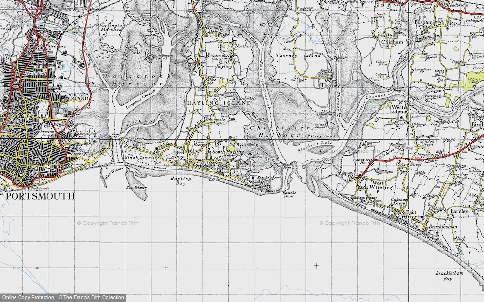 Old Map of Historic Map covering Chichester Harbour in 1945