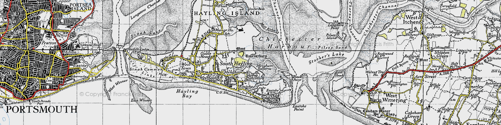 Old map of Chichester Harbour in 1945