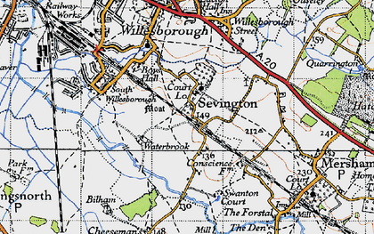 Old map of Sevington in 1940