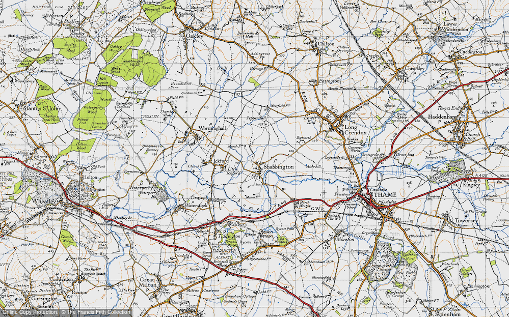 Old Map of Historic Map covering Little Ickford in 1946