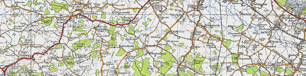 Old map of Shadoxhurst in 1940