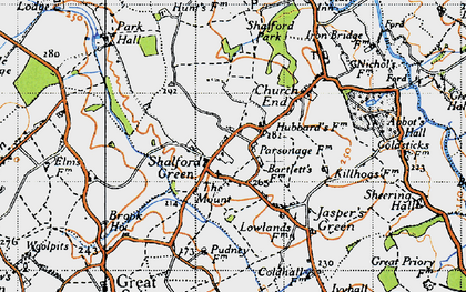 Old map of Shalford Green in 1945