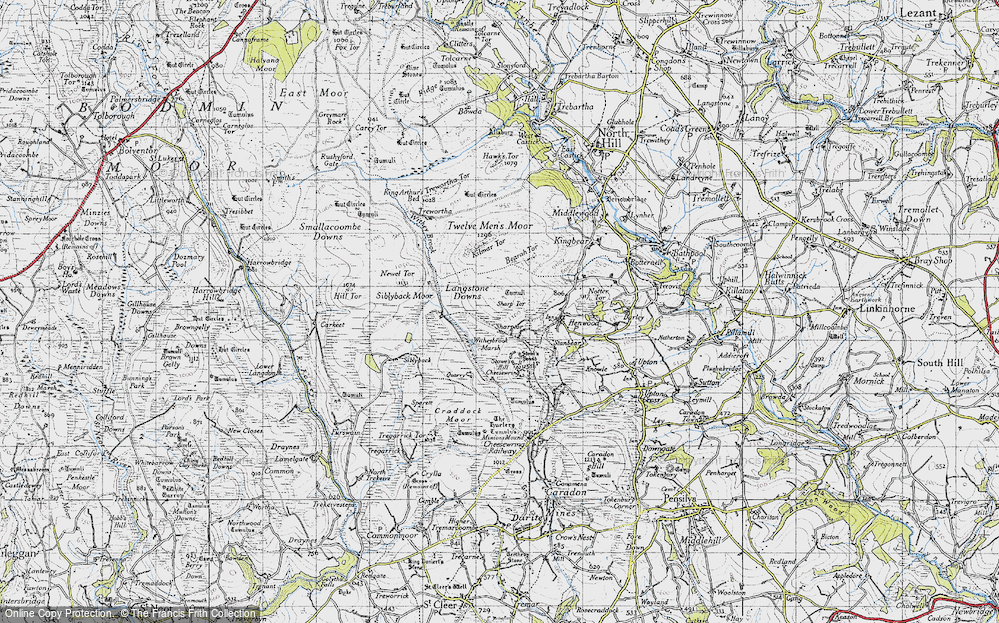 Old Map of Historic Map covering Bearah Tor in 1946