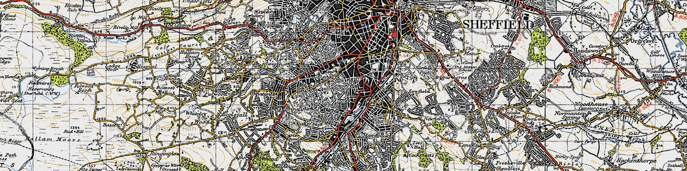 Old map of Sharrow in 1947