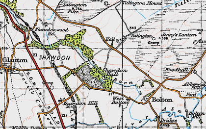 Old map of Shawdon Hall in 1947