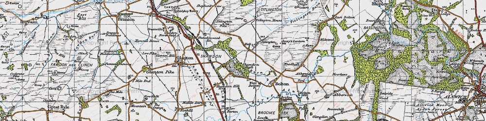 Old map of Shawdon Hall in 1947