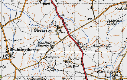 Old map of Bath Hotel and Shearsby Spa in 1946