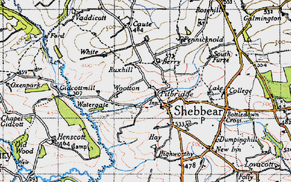 Old map of Shebbear in 1946