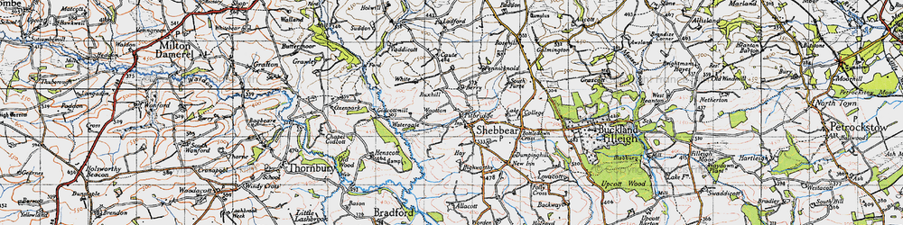 Old map of Shebbear in 1946