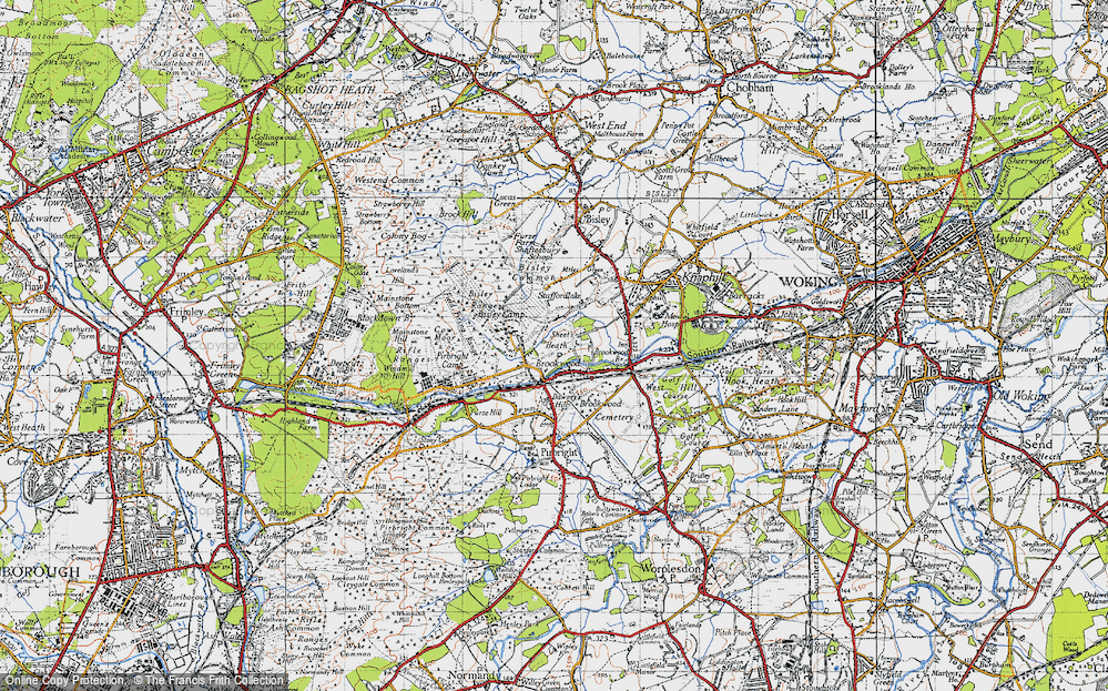 Old Map of Historic Map covering Bisley Common in 1940