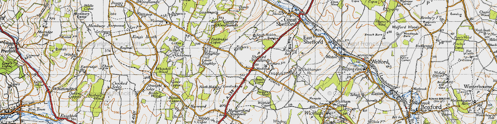Old map of Shefford Woodlands in 1945