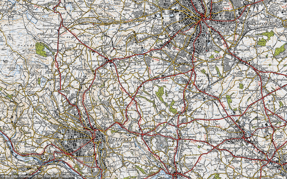 Old Map of Shelf, 1947 in 1947