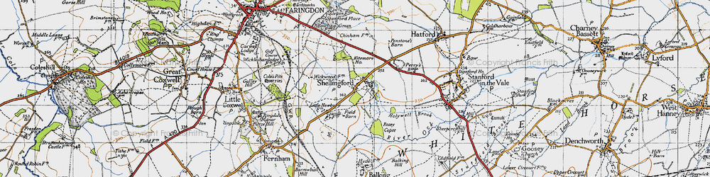 Old map of Shellingford in 1947