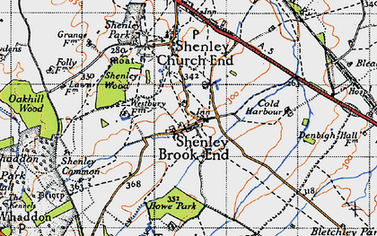 Old map of Shenley Brook End in 1946