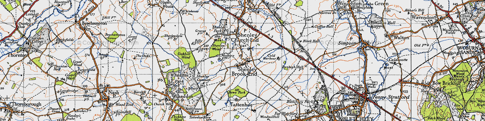 Old map of Shenley Brook End in 1946