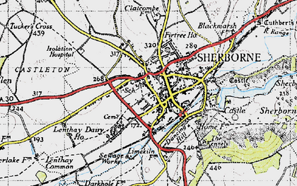 Old map of Sherborne in 1945