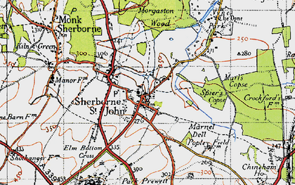 Old map of Sherborne St John in 1945