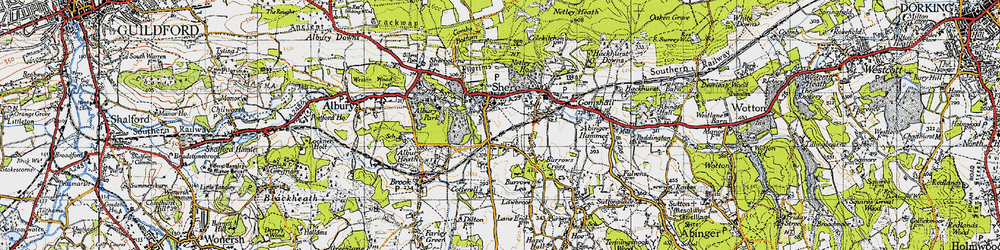 Old map of Shere in 1940