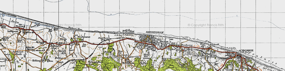 Old map of Sheringham in 1945