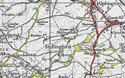 Old map of Shillingford Abbot in 1946
