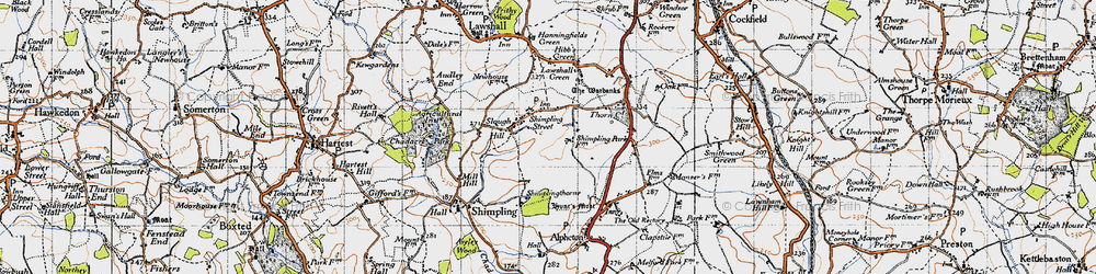 Old map of Shimpling Street in 1946