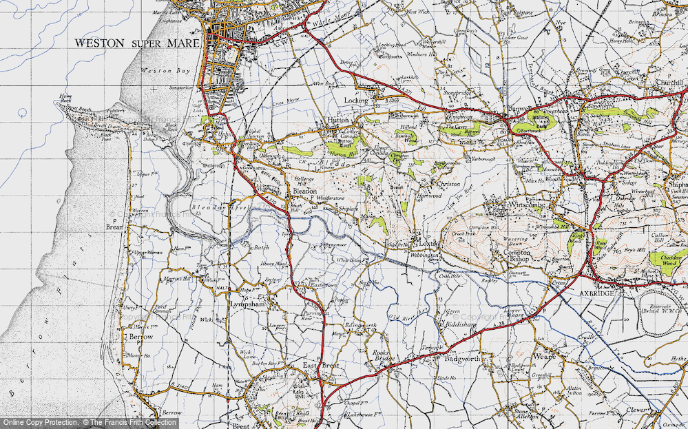 Old Map of Historic Map covering Bleadon Hill in 1946