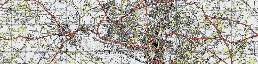 Old map of Shirley in 1945