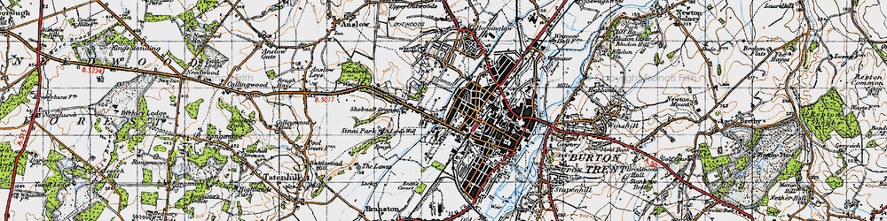 Old map of Shobnall in 1946