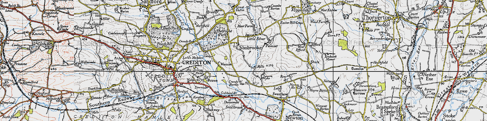Old map of Shobrooke in 1946