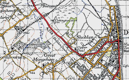 Old map of Sholden in 1947