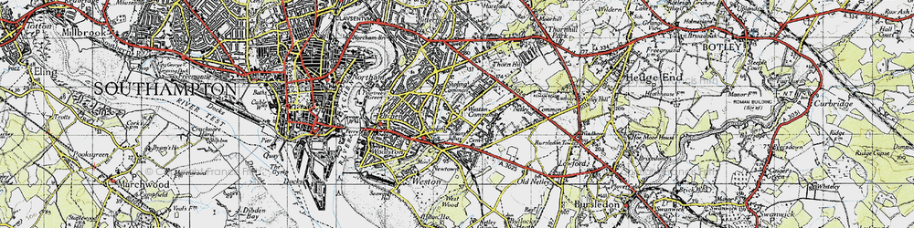 Old map of Sholing in 1945