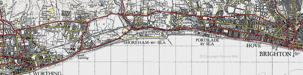 Old map of Shoreham-By-Sea in 1940