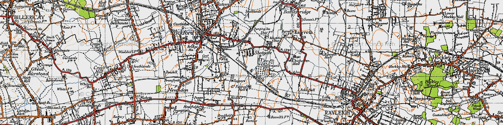 Old map of Shotgate in 1945