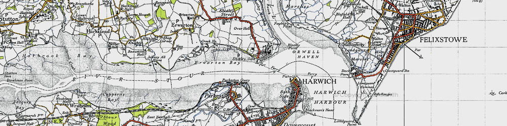 Old map of Shotley Gate in 1946