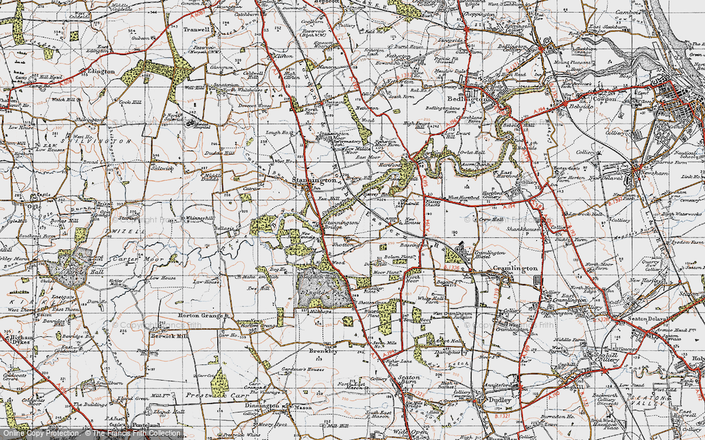 Old Map of Historic Map covering Blagdon Hall in 1947