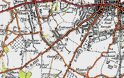 Old map of Shrub End in 1945