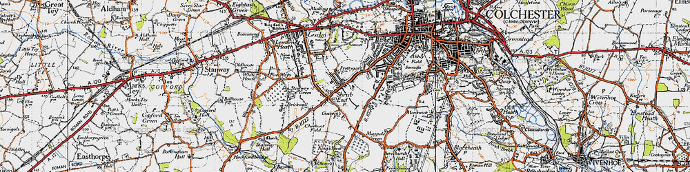 Old map of Shrub End in 1945