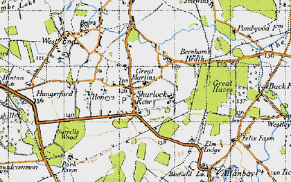 Old map of Shurlock Row in 1947