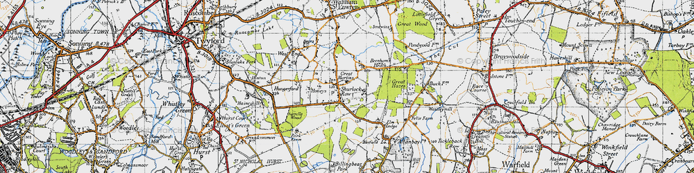 Old map of Shurlock Row in 1947