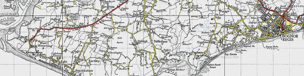 Old map of Sidlesham in 1945