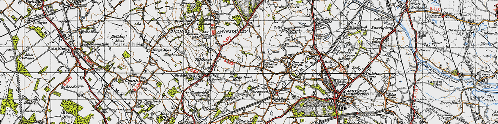 Old map of Simm's Lane End in 1947