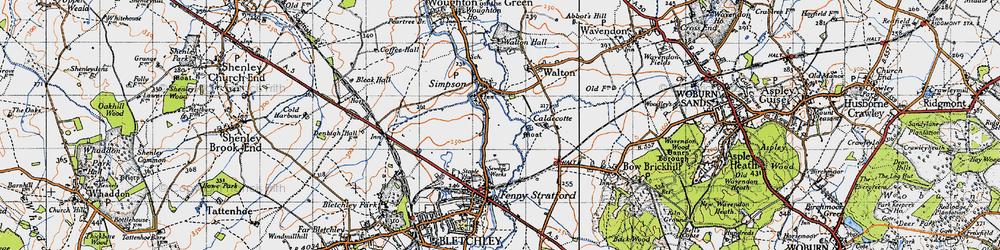 Old map of Woughton Park in 1946