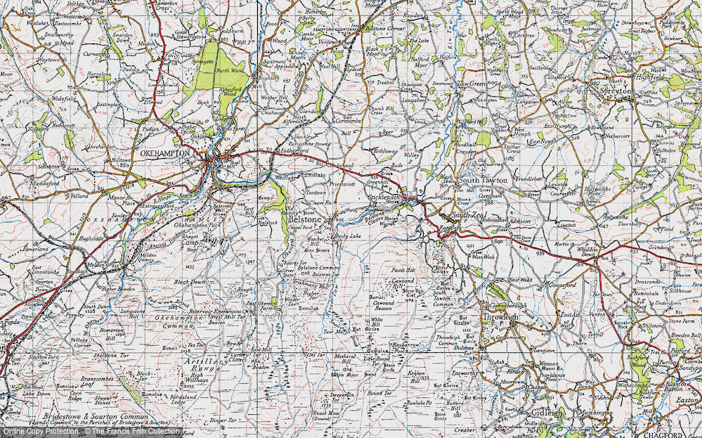 Old Map of Historic Map covering Belstone Cleave in 1946