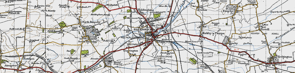 Old map of Sleaford in 1946