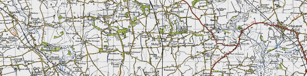 Old map of Sloley in 1945