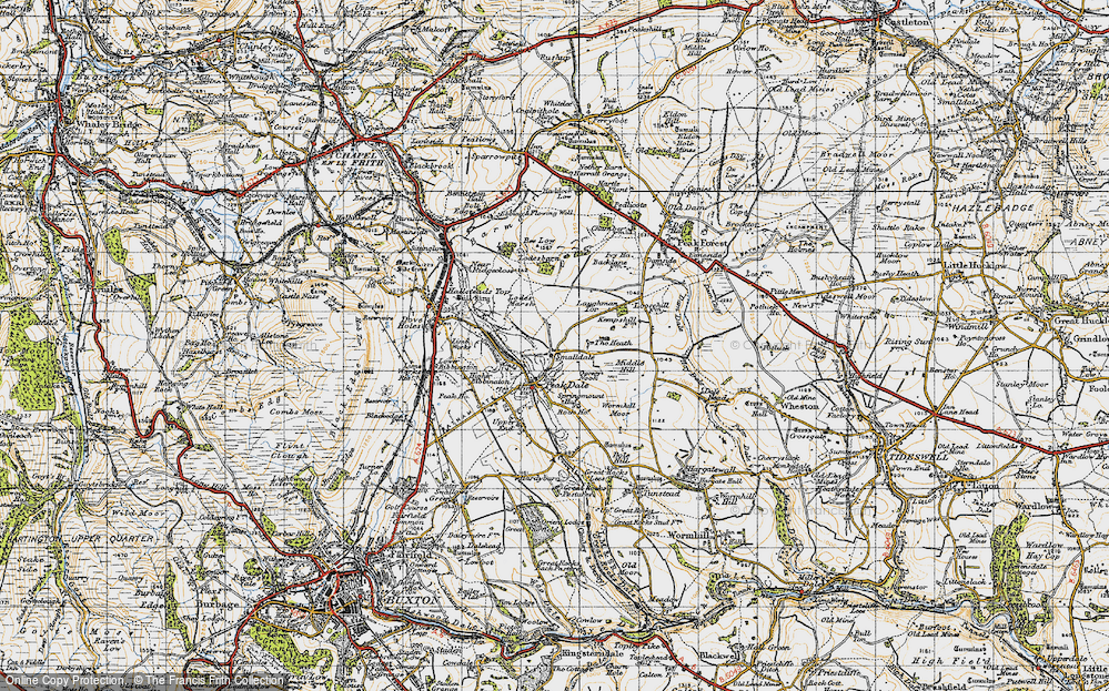 Old Map of Historic Map covering Batham Gate (Roman Road) in 1947