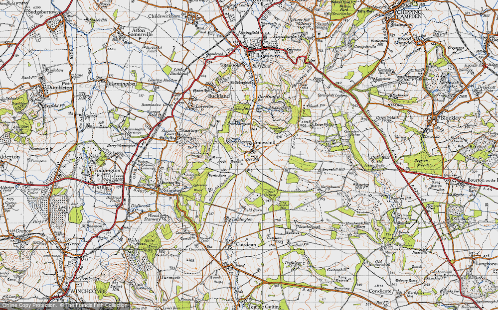 Old Map of Historic Map covering Broadway Wood in 1946