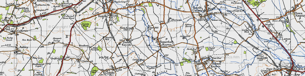 Old map of Somerford Keynes in 1947