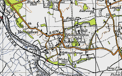 Old map of Somerleyton in 1946