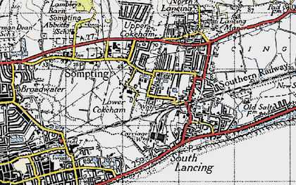 Old map of Sompting in 1940